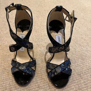 Jimmy Choo - Metallic Silver Blue Black Open Toe Heels - NWOT - Size EU 35.5